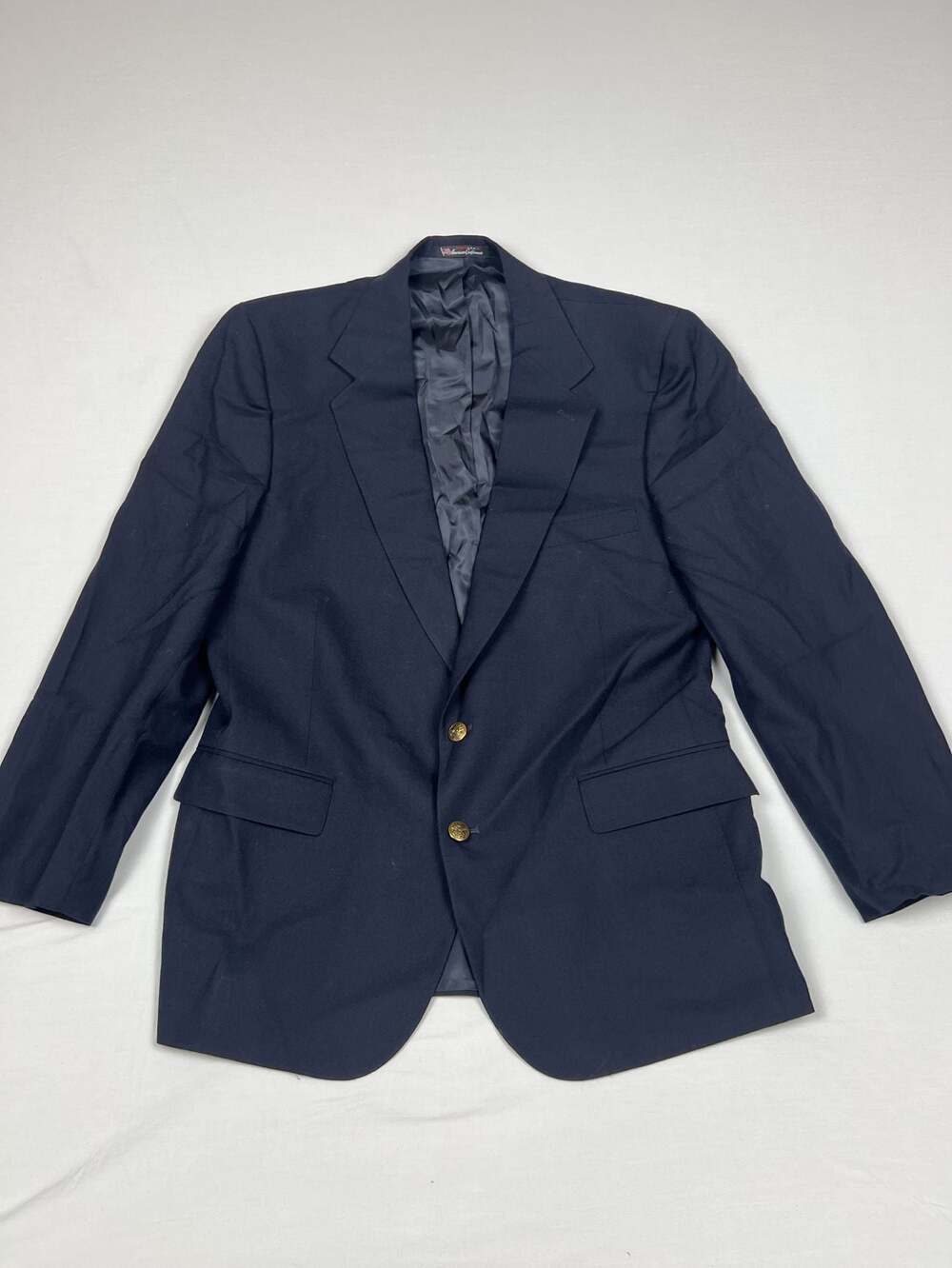 Stafford Executive Men's Navy Blue Worsted Wool Gold Button Blazer Sport Coat